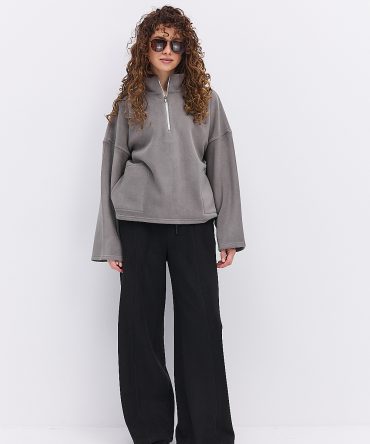 Жіночий флісовий світшот сірий з коміром на блискавці