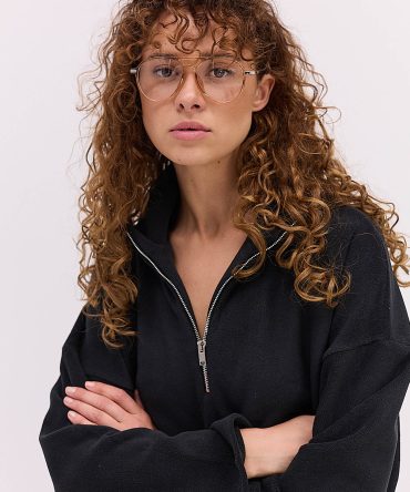 Жіночий флісовий світшот чорний з коміром на блискавці