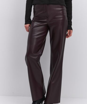 Жіночі шкіряні штани бордові з розрізами внизу