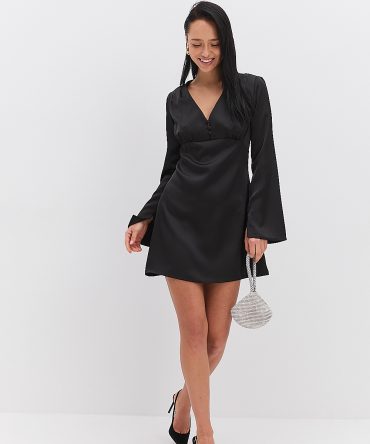Вечірня атласна сукня коротка чорного кольору