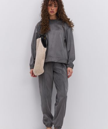 Жіночий спортивний костюм з вельвету на флісі сірий