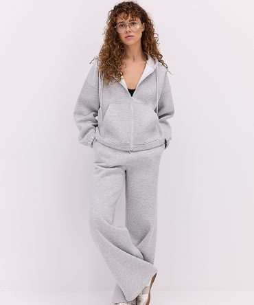 Жіночий спортивний костюм утеплений з зіп-худі сірий меланж