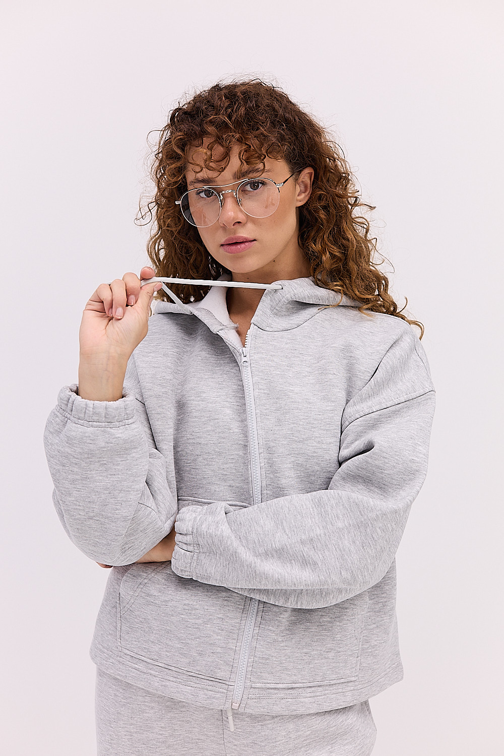 Жіночий спортивний костюм утеплений з зіп-худі сірий меланж