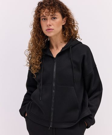 Жіночий спортивний костюм утеплений з зіп-худі чорний