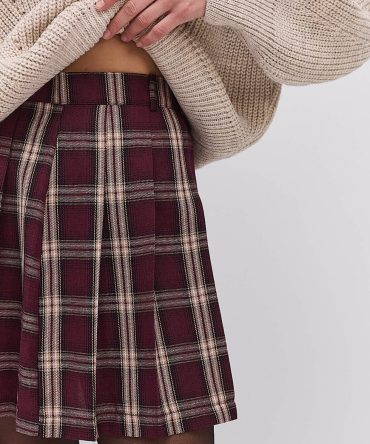 Коротка картата спідниця жіноча бордова