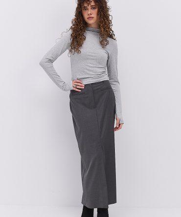 Жіночий лонгслів сірий меланж з вирізом для пальця на рукавах