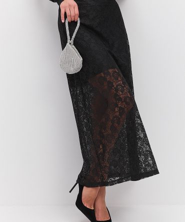 Довга спідниця-трапеція з мережива чорна