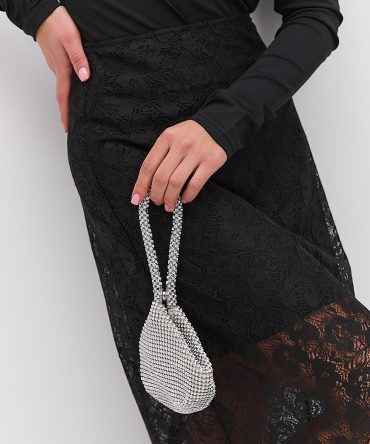 Довга спідниця-трапеція з мережива чорна