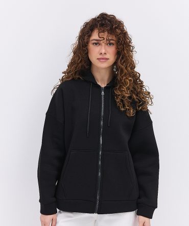 Жіночий утеплений світшот з капюшоном і блискавкою чорний