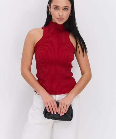 Жіночий в`язаний топ без рукавів темно-червоний