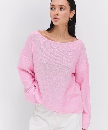 Жіночий в`язаний джемпер oversize світло-рожевий