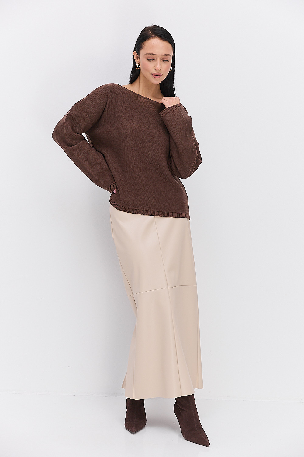 Жіночий в`язаний джемпер oversize шоколадний