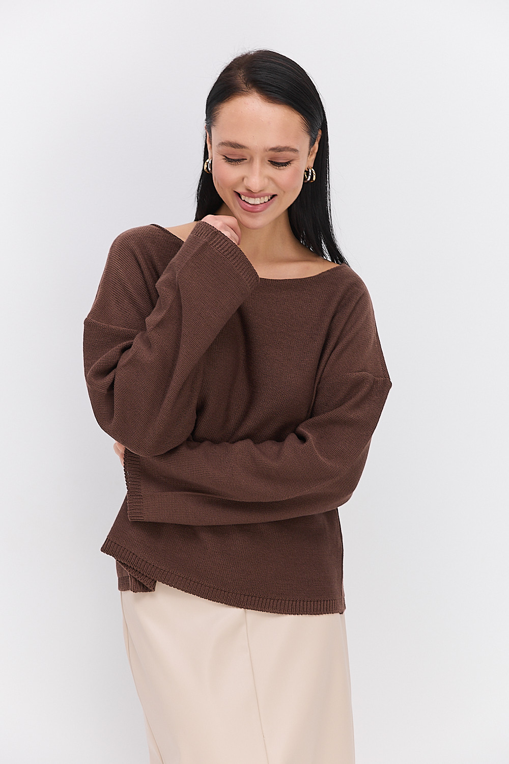 Жіночий в`язаний джемпер oversize шоколадний