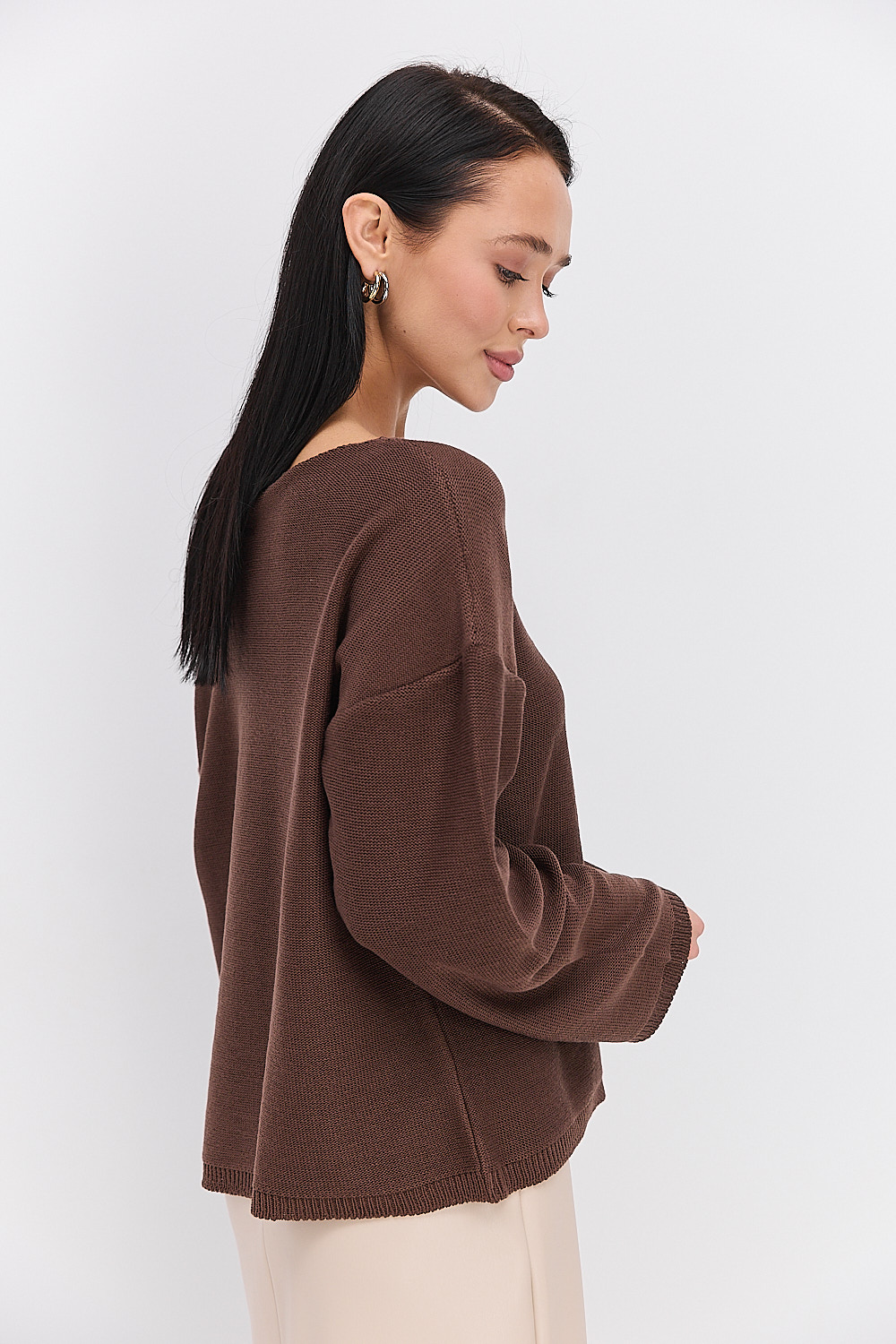 Жіночий в`язаний джемпер oversize шоколадний