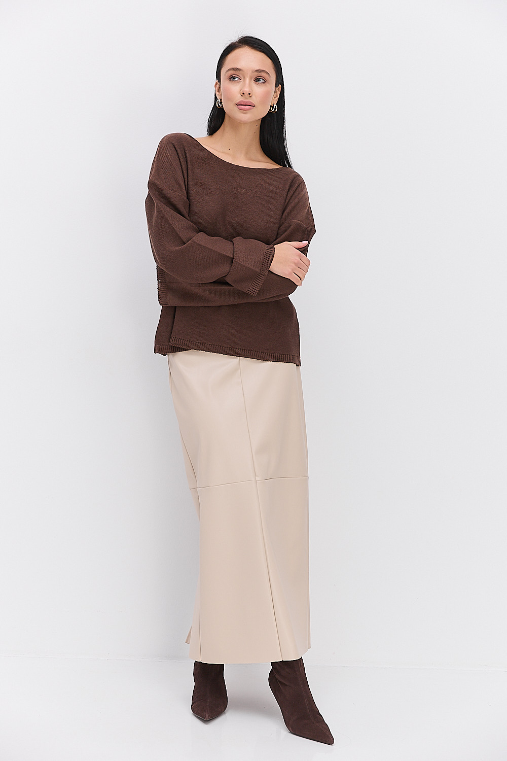 Жіночий в`язаний джемпер oversize шоколадний