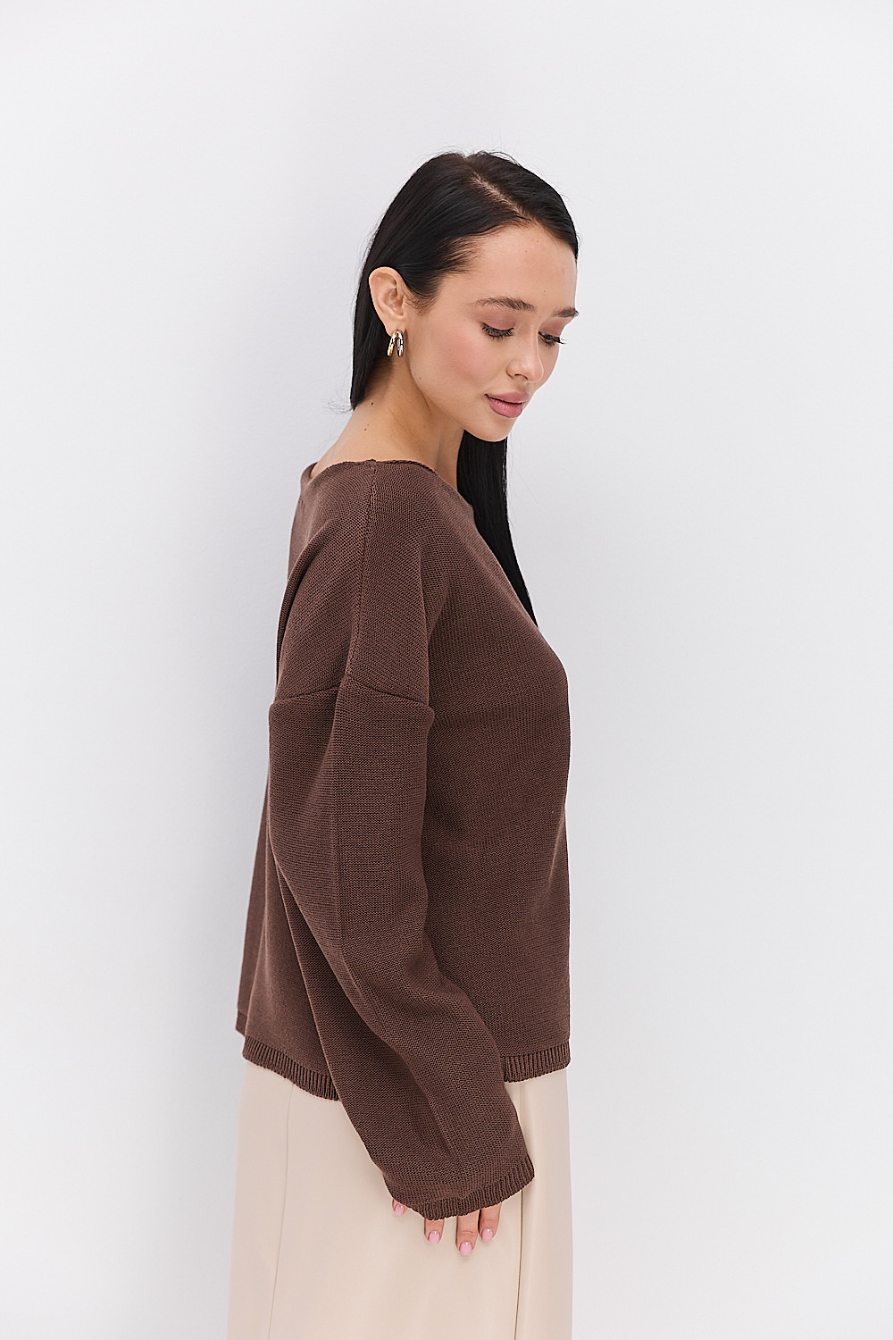 Жіночий в`язаний джемпер oversize шоколадний