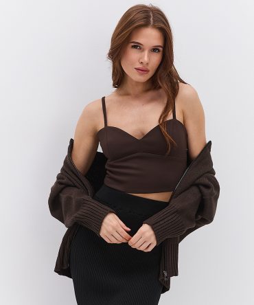 Короткий топ-бюст`є темно-шоколадний з блискавкою на спині
