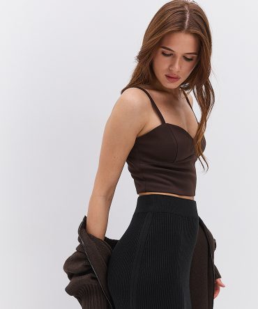 Короткий топ-бюст`є темно-шоколадний з блискавкою на спині