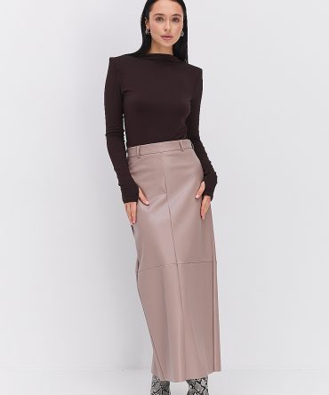 Довга спідниця-олівець з екошкіри бежевого кольору