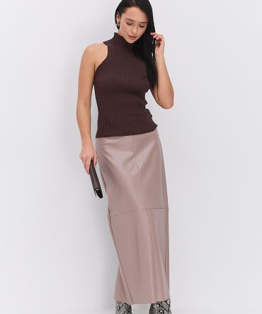 Довга спідниця-олівець з екошкіри бежевого кольору