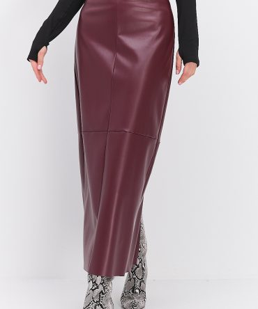 Довга спідниця-олівець з екошкіри бордового кольору