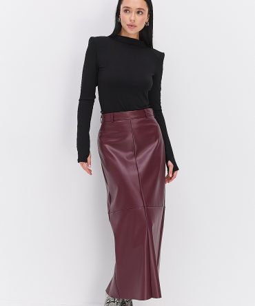 Довга спідниця-олівець з екошкіри бордового кольору
