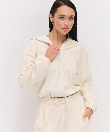 Жіночий спортивний костюм з вельвету на флісі молочний