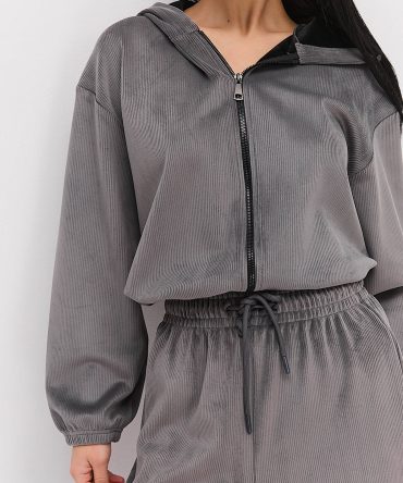 Жіночий спортивний костюм з вельвету на флісі сірий