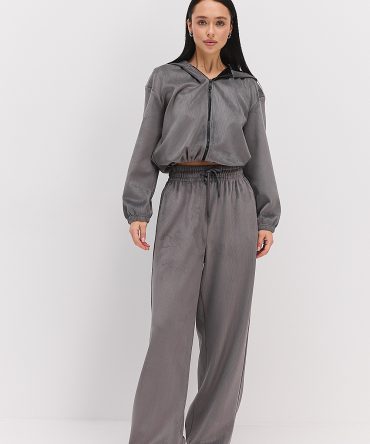 Жіночий спортивний костюм з вельвету на флісі сірий