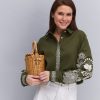 Жіноча вишиванка хакі з золотими квітковими і геометричними візерунками