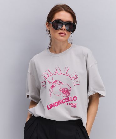 Жіноча футболка сіра з рожевим принтом AMALFI Limoncello