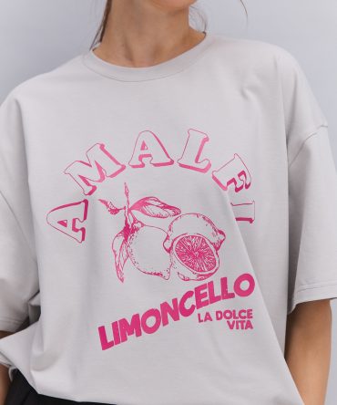 Жіноча футболка сіра з рожевим принтом AMALFI Limoncello
