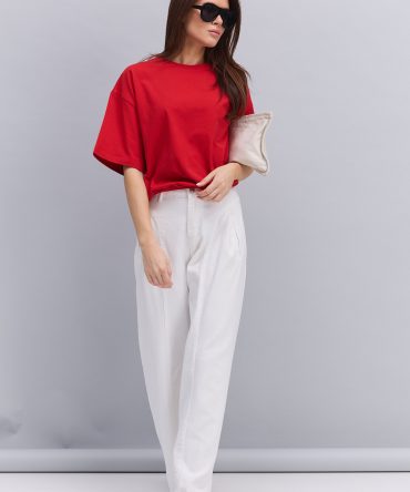 Жіноча oversize футболка червона з гумкою внизу