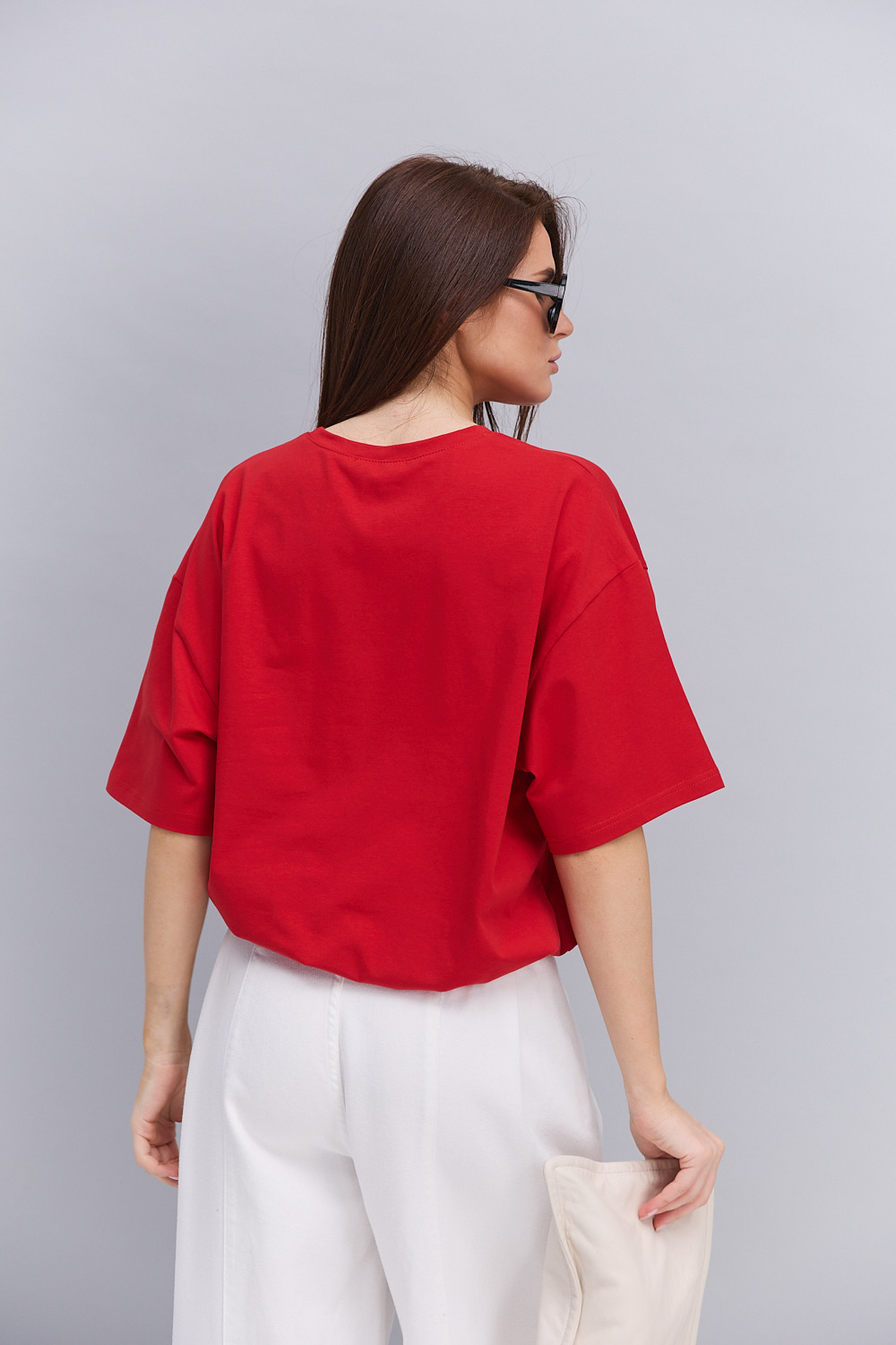 Жіноча oversize футболка червона з гумкою внизу