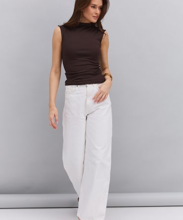 Жіночий топ без рукавів темно-шоколадний з коротким коміром
